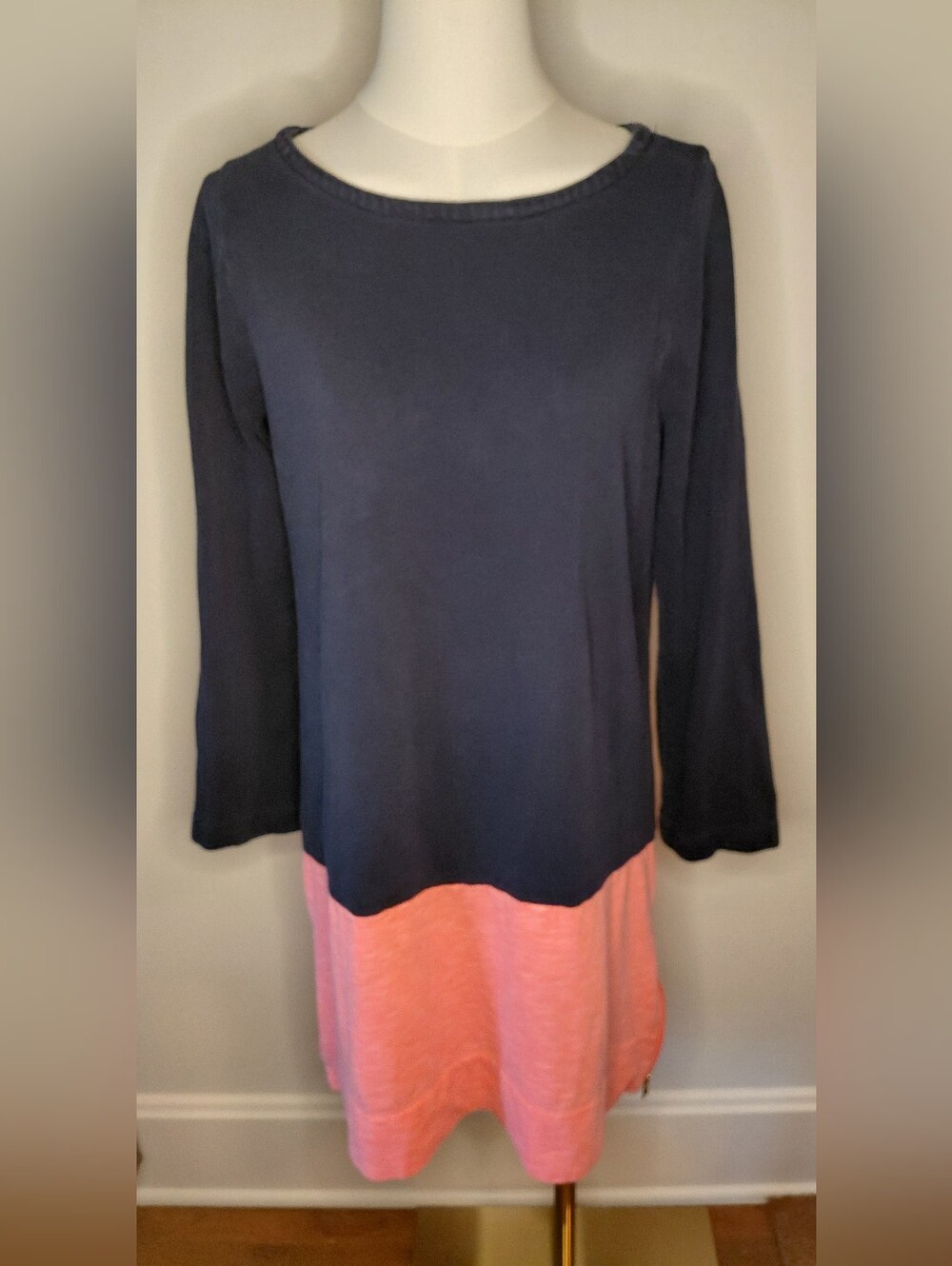 J. Crew Navy and Coral Two-Tone Long-Sleeve Strait Line Dress. Size S. Used.